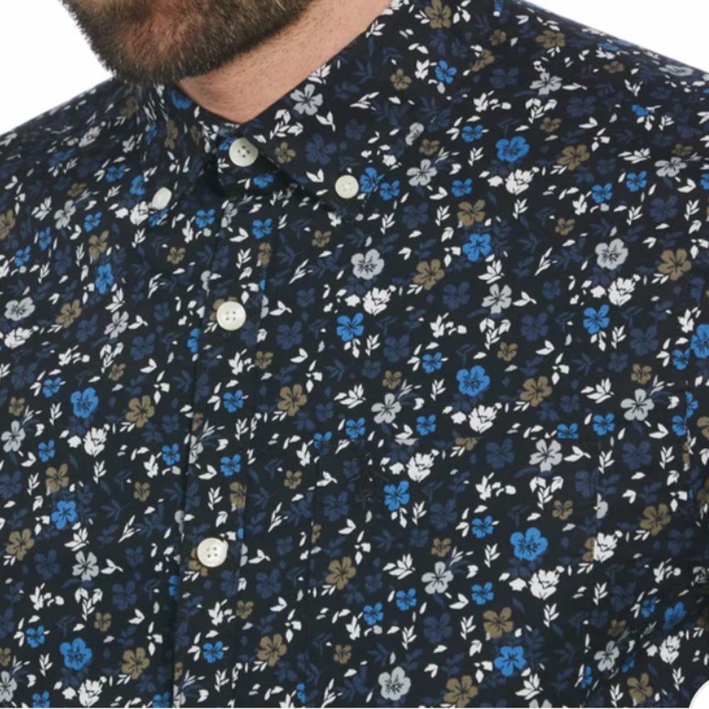 Original Penguin Men's Floral Button-Down Shirt - Black and Blue